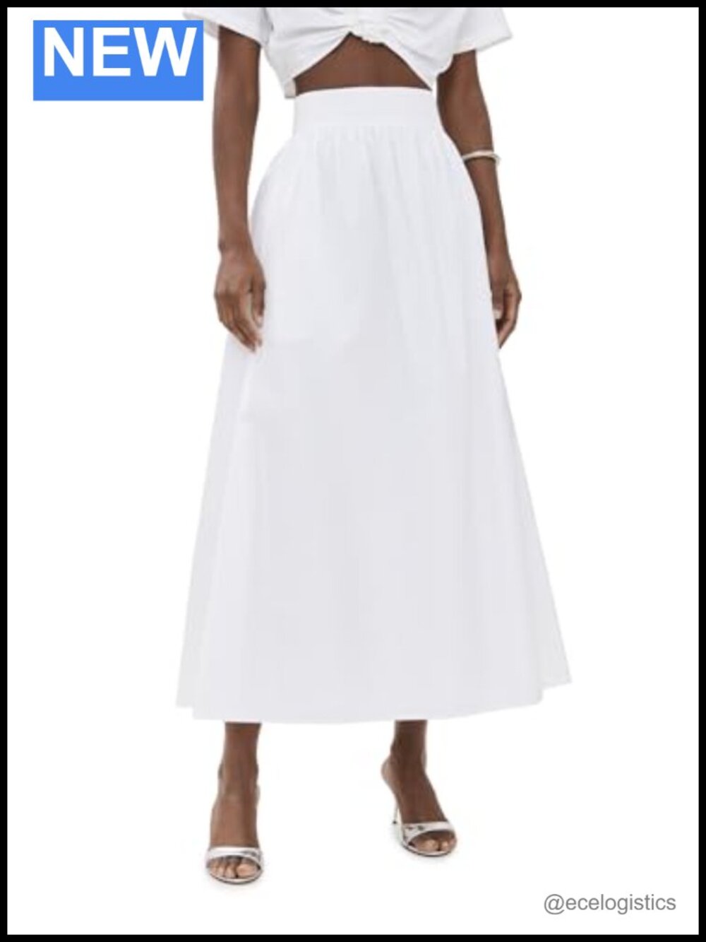Cotton Twill High Rise Gathered Waist Maxi Skirt